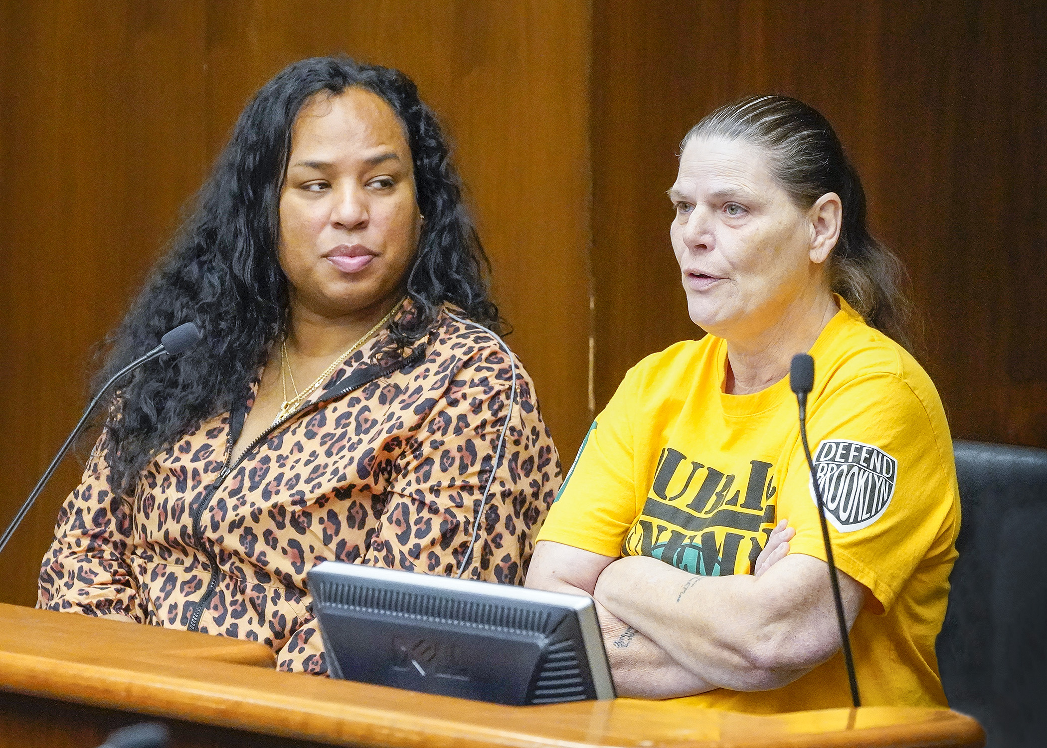 Relative caregivers Nomi Badboy, left, and Linda Buechner testify Feb. 28 before lawmakers in support of a bill that would establish an informal kinship caregiver support grant program. (Photo by Andrew VonBank)